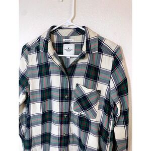American Eagle Outfitters Womens Small Green Plaid Boyfriend‎ Fit Flannel Shirt